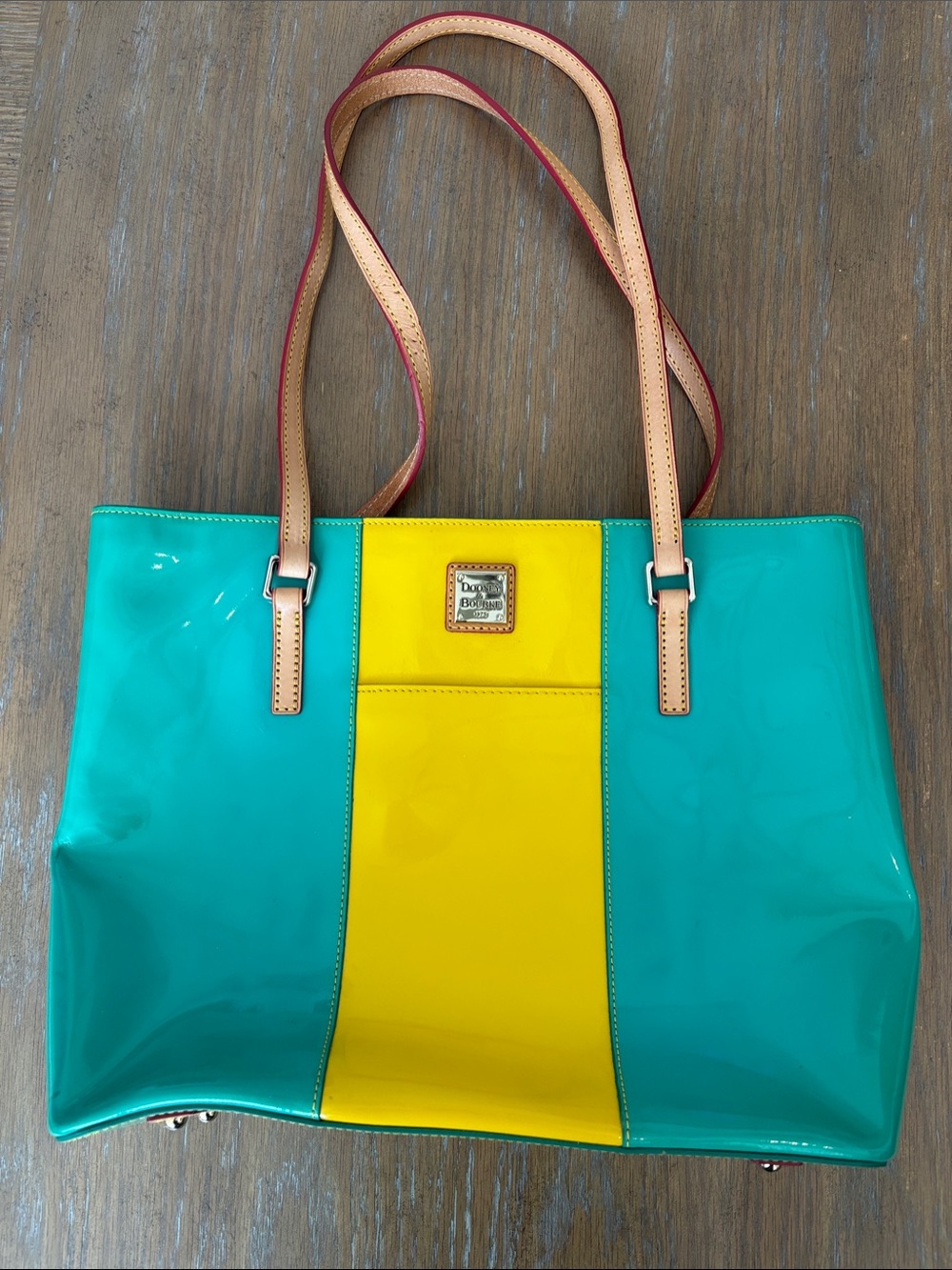 Dooney & Bourke Leather Tote in Teal and Yellow